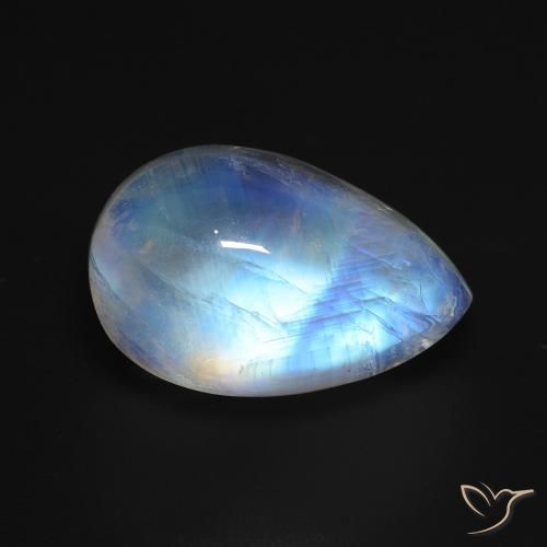 Piedra lunar arcoíris Blanco azulado natural de 8.44 ct, En forma de pera, Transparente