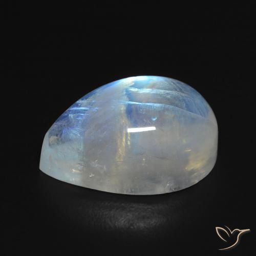 Piedra lunar arcoíris Blanco azulado natural de 8.44 ct, En forma de pera, Transparente