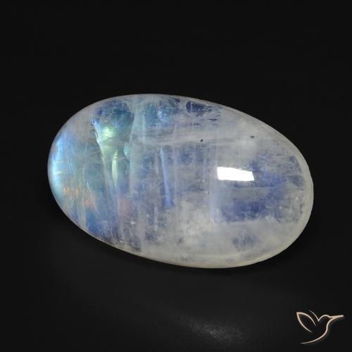 Piedra lunar arcoíris Blanco azulado natural de 13.28 ct, Ovalada, Transparente