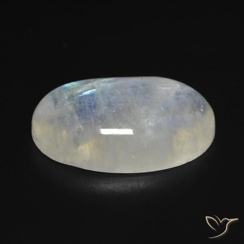 Piedra lunar arcoíris Blanco azulado natural de 13.28 ct, Ovalada, Transparente