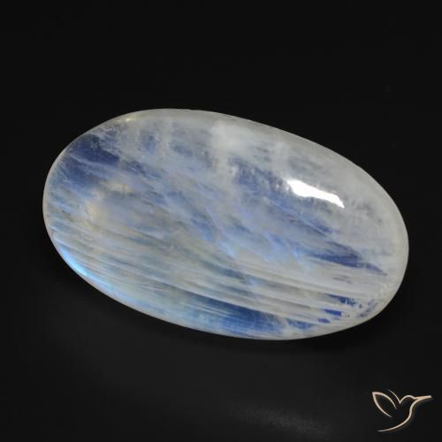 Piedra lunar arcoíris Blanco azulado natural de 25.43 ct, Ovalada, Transparente