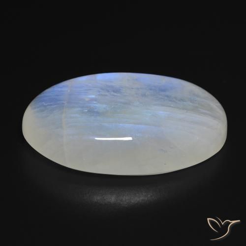 Piedra lunar arcoíris Blanco azulado natural de 25.43 ct, Ovalada, Transparente