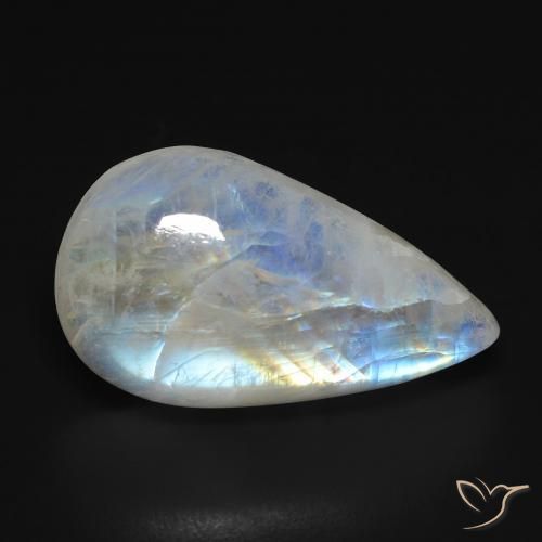 Piedra lunar arcoíris Blanco azulado natural de 13.40 ct, En forma de pera, Transparente