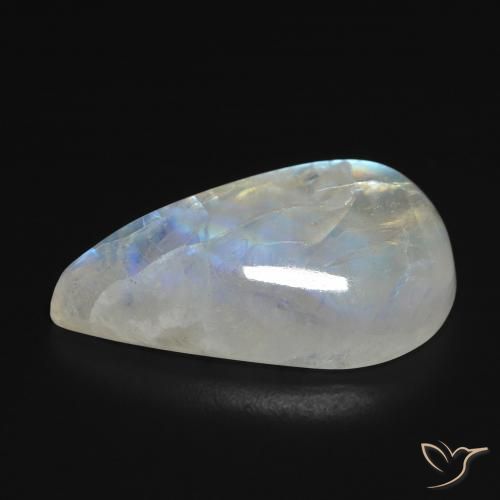 Piedra lunar arcoíris Blanco azulado natural de 13.40 ct, En forma de pera, Transparente