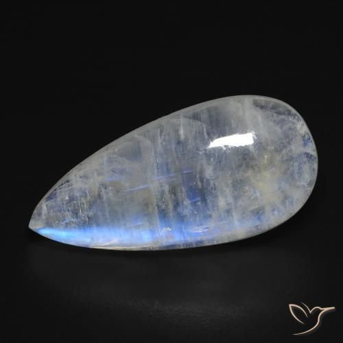 Piedra lunar arcoíris Blanco azulado natural de 10.97 ct, En forma de pera, Transparente