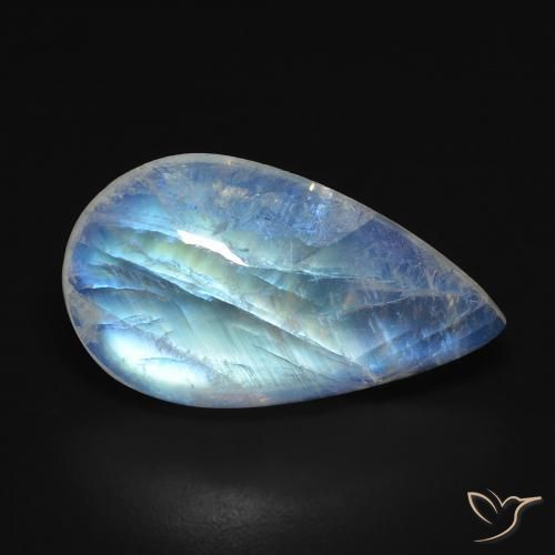 Piedra de luna arcoíris blanco natural de 8,18 ct, en forma de pera, transparente