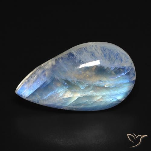 Piedra de luna arcoíris blanco natural de 8,18 ct, en forma de pera, transparente