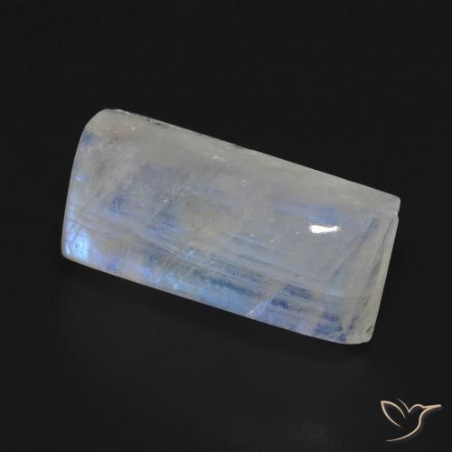 Piedra lunar arcoíris Blanco azulado natural de 7.29 ct, Corte Baguette, Transparente