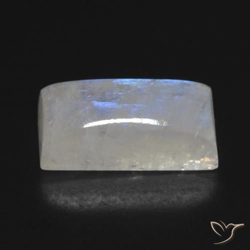 Piedra lunar arcoíris Blanco azulado natural de 7.29 ct, Corte Baguette, Transparente