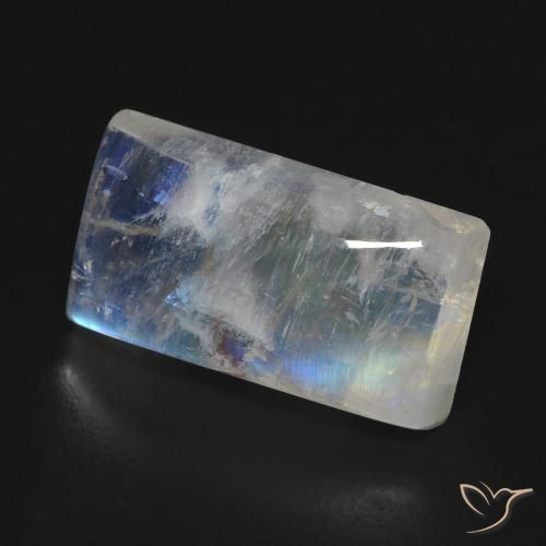 Piedra lunar arcoíris Blanco azulado natural de 7.85 ct, Corte Baguette, Transparente