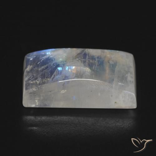 Piedra lunar arcoíris Blanco azulado natural de 7.85 ct, Corte Baguette, Transparente