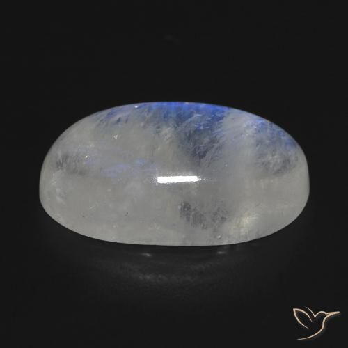 Piedra lunar arcoíris Blanco azulado natural de 12.73 ct, Ovalada, Transparente