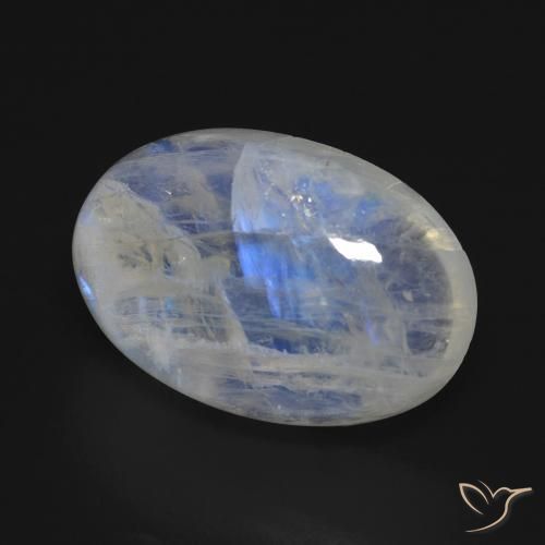 Piedra lunar arcoíris Blanco azulado natural de 17.11 ct, Ovalada, Transparente