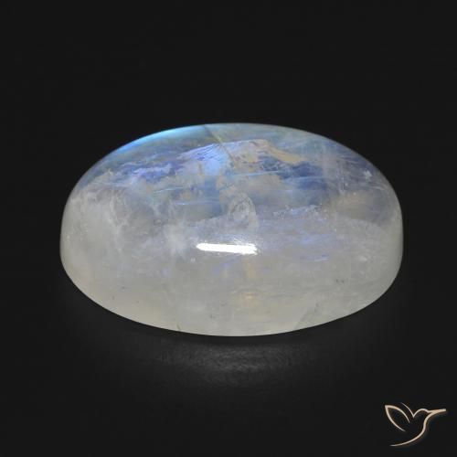 Piedra lunar arcoíris Blanco azulado natural de 17.11 ct, Ovalada, Transparente