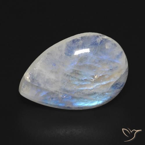 Piedra lunar arcoíris Blanco azulado natural de 9.96 ct, En forma de pera, Transparente
