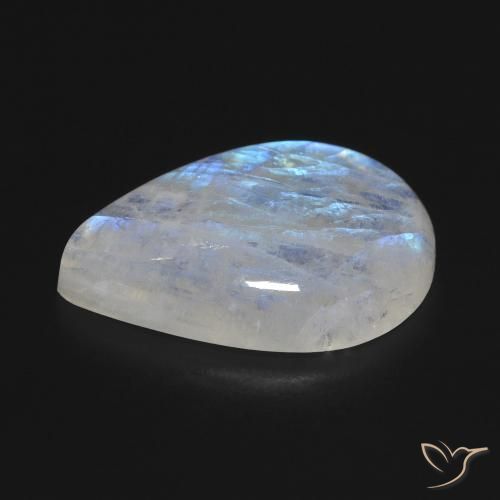 Piedra lunar arcoíris Blanco azulado natural de 9.96 ct, En forma de pera, Transparente