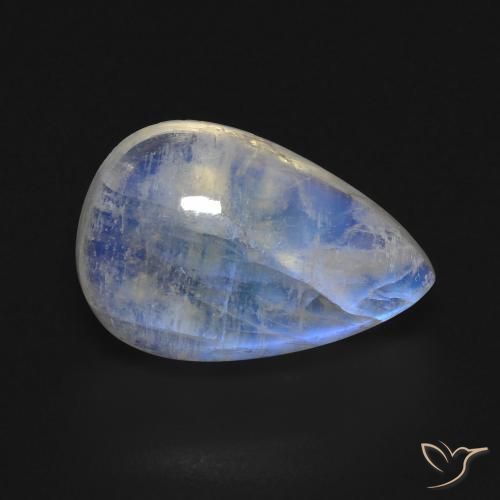 Piedra lunar arcoíris Blanco azulado natural de 8.49 ct, En forma de pera, Transparente