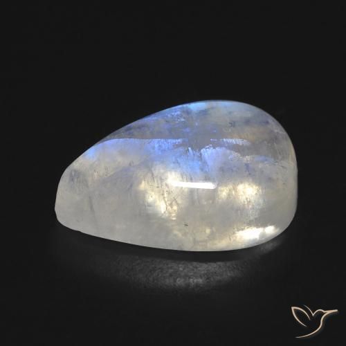 Piedra lunar arcoíris Blanco azulado natural de 8.49 ct, En forma de pera, Transparente