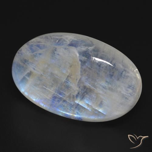 Piedra lunar arcoíris Blanco azulado natural de 25.56 ct, Ovalada, Transparente