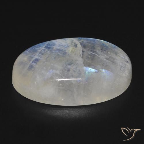 Piedra lunar arcoíris Blanco azulado natural de 25.56 ct, Ovalada, Transparente