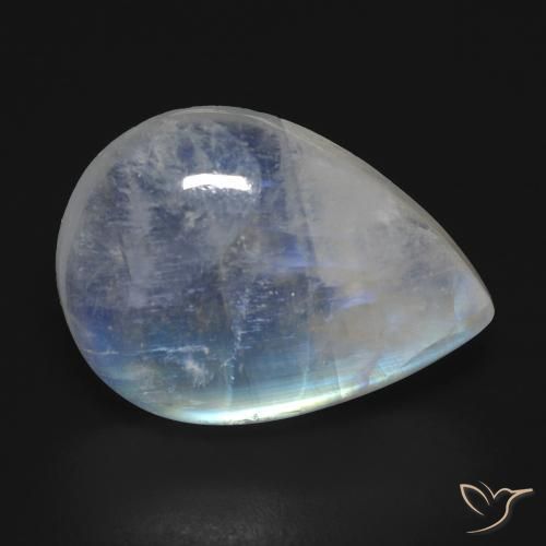 Piedra lunar arcoíris Blanco azulado natural de 16.74 ct, En forma de pera, Transparente