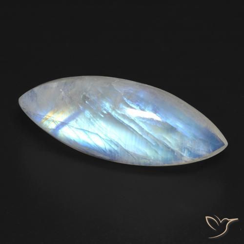 Piedra lunar arcoíris Blanco azulado natural de 12.33 ct, Marquesa, Transparente