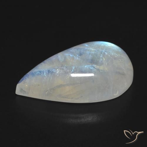 Piedra lunar arcoíris Blanco azulado natural de 10.33 ct, En forma de pera, Transparente