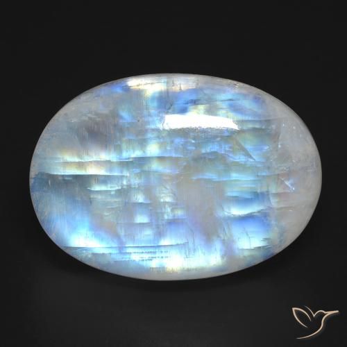 25.97ct Natural Blanco azulado Piedra lunar arcoíris, Ovalada, Translúcido