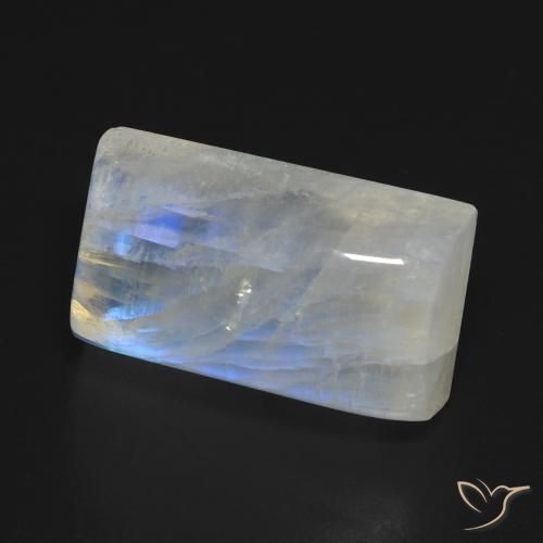 Piedra lunar arcoíris Blanco azulado natural de 14.72 ct, Corte Baguette, Transparente