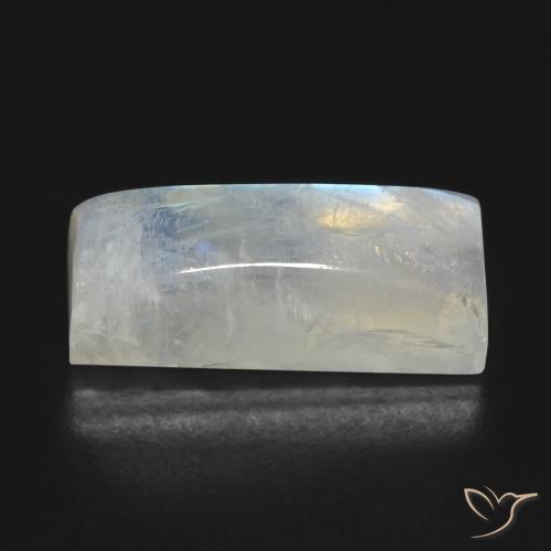 Piedra lunar arcoíris Blanco azulado natural de 9.46 ct, Corte Baguette, Transparente
