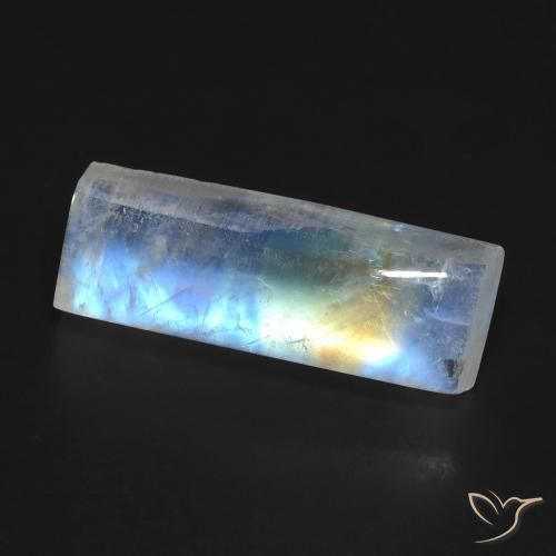 Piedra lunar arcoíris Blanco azulado natural de 6.98 ct, Corte Baguette, Transparente
