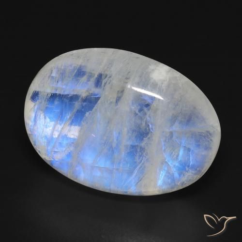 Piedra lunar arcoíris Blanco azulado natural de 17.74 ct, Ovalada, Transparente