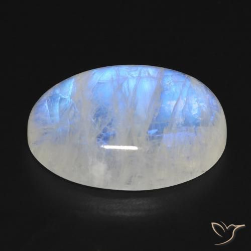 Piedra lunar arcoíris Blanco azulado natural de 17.74 ct, Ovalada, Transparente