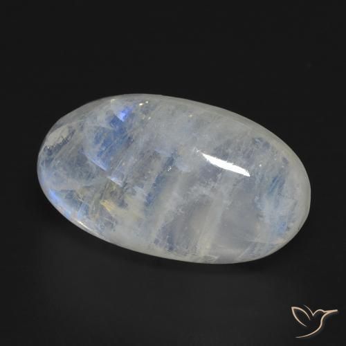 Piedra lunar arcoíris Blanco azulado natural de 16.25 ct, Ovalada, Transparente