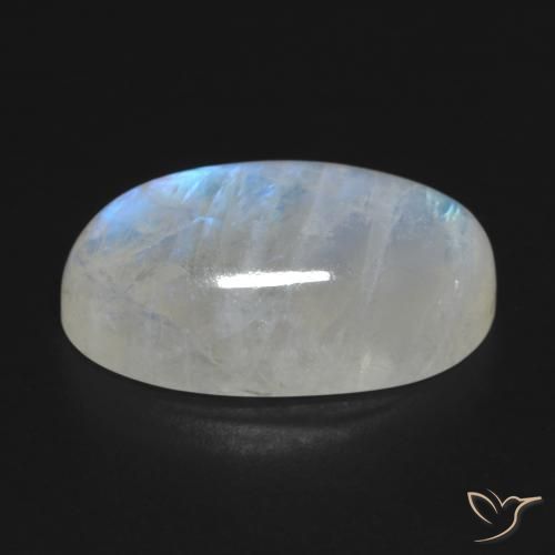 Piedra lunar arcoíris Blanco azulado natural de 16.25 ct, Ovalada, Transparente