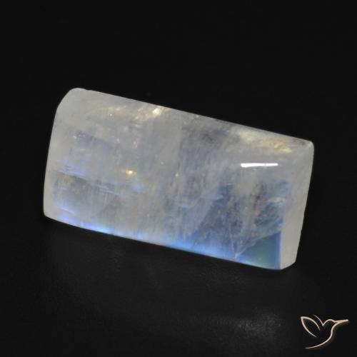 Piedra lunar arcoíris Blanco azulado natural de 7.10 ct, Corte Baguette, Transparente