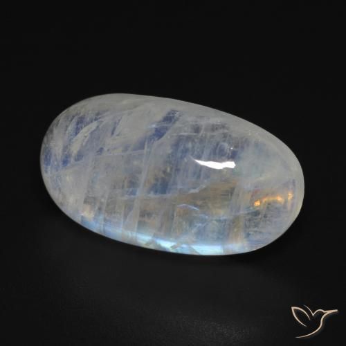 Piedra lunar arcoíris Blanco azulado natural de 11.85 ct, Ovalada, Transparente
