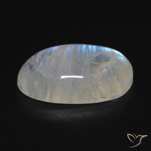 Piedra lunar arcoíris Blanco azulado natural de 11.85 ct, Ovalada, Transparente
