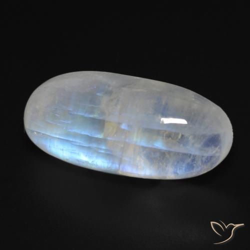 Piedra lunar arcoíris Blanco azulado natural de 12.42 ct, Ovalada, Transparente