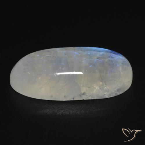 Piedra lunar arcoíris Blanco azulado natural de 12.42 ct, Ovalada, Transparente