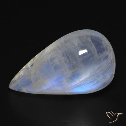Piedra lunar arcoíris Blanco azulado natural de 14.18 ct, En forma de pera, Transparente