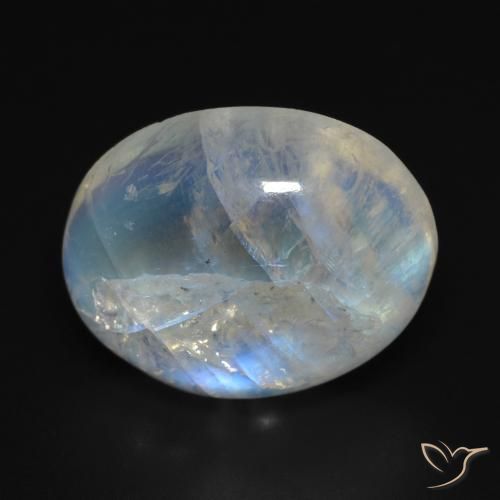 15.46ct Natural Blanco azulado Piedra lunar arcoíris, Ovalada, Transparente