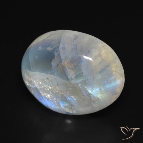 Piedra lunar arcoíris Blanco azulado natural de 15.46 ct, Ovalada, Transparente