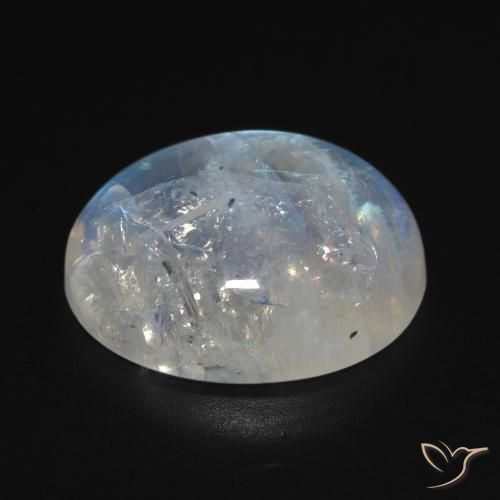 Piedra lunar arcoíris Blanco azulado natural de 15.46 ct, Ovalada, Transparente