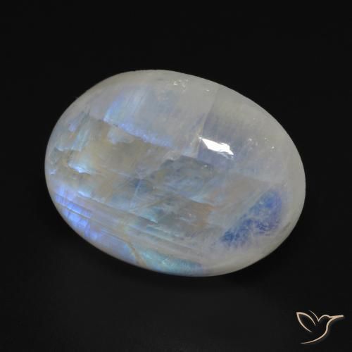 Piedra lunar arcoíris Blanco azulado natural de 16.79 ct, Ovalada, Transparente