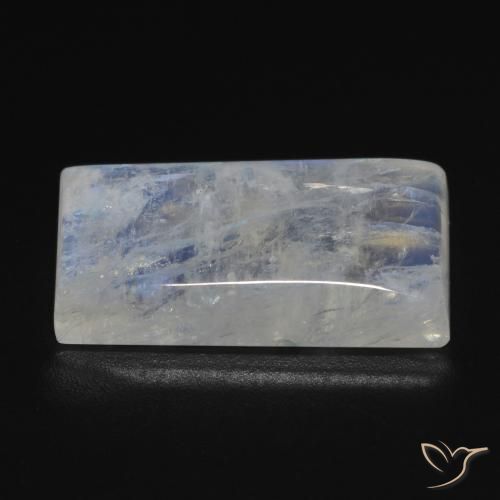 Piedra lunar arcoíris Blanco azulado natural de 11.79 ct, Corte Baguette, Transparente