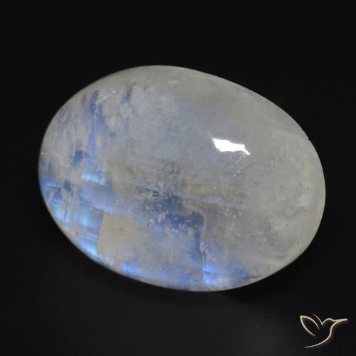 Piedra lunar arcoíris Blanco azulado natural de 17.16 ct, Ovalada, Transparente
