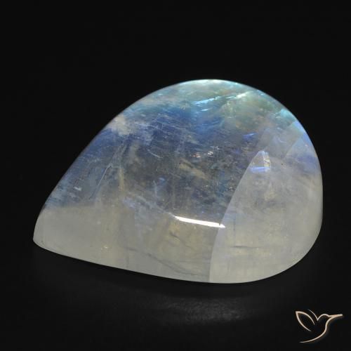 Piedra lunar arcoíris Blanco azulado natural de 18.49 ct, En forma de pera, Transparente