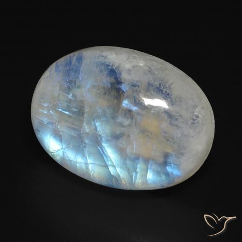 Piedra lunar arcoíris Blanco azulado natural de 12.15 ct, Ovalada, Transparente