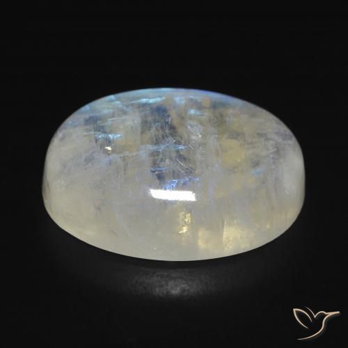 Piedra lunar arcoíris Blanco azulado natural de 12.15 ct, Ovalada, Transparente